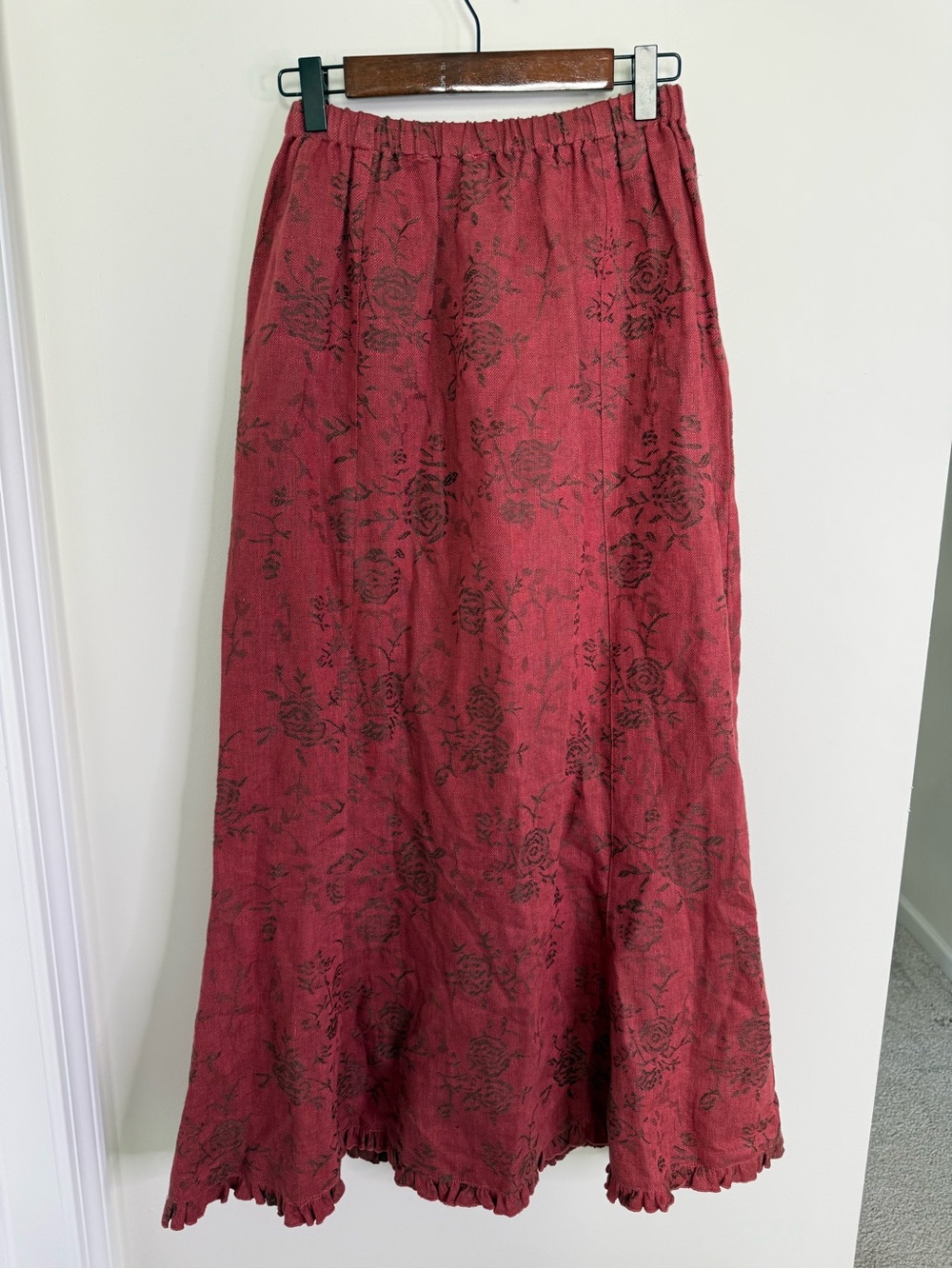 Cottage Clothing Inc 100% Linen Floral Boho Cottagecore Midi Maxi Skirt Small